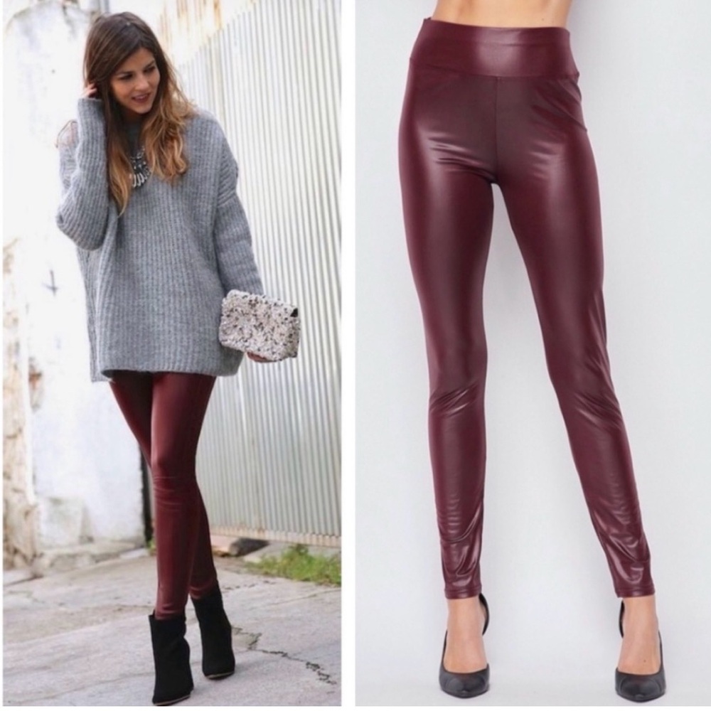Maroon Faux Leather Leggings 2x tall